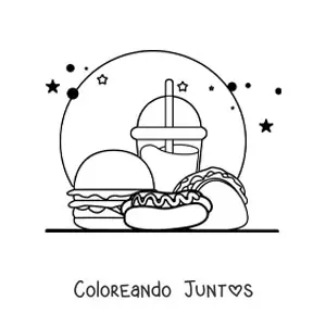 Imagen para colorear de hot dog con comida chatarra