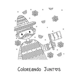 Imagen para colorear de un hombre sosteniendo la bandera de México sin escudo