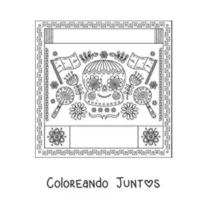 Imagen para colorear de dos banderas de México sin escudo junto a una calavera mexicana