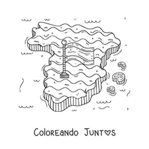 Imagen para colorear de la bandera de España sin escudo encima de un mapa