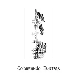 Imagen para colorear de los revolucionarios cambiando la bandera de Inglaterra por la de Estados Unidos