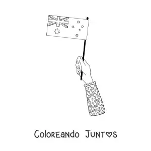 Imagen para colorear de una mano sosteniendo la bandera de Australia