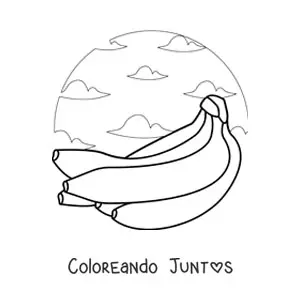 Imagen para colorear de un racimo de bananas con el cielo en el fondo