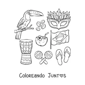 Bandera de Brasil con símbolos de la cultura brasileña