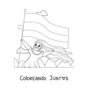 Imagen para colorear de una chica sosteniendo la bandera de Colombia