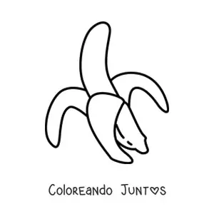 Imagen para colorear de una banana con media cáscara inclinada hacia la izquierda