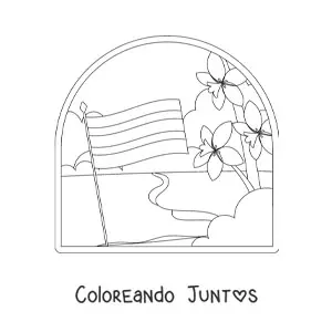 Imagen para colorear de la bandera de Costa Rica en paisaje con flor nacional