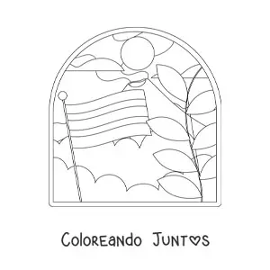 Imagen para colorear de la bandera de Costa Rica en paisaje con volcán