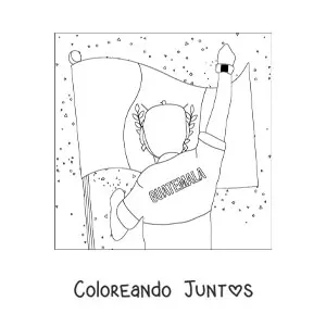 Imagen para colorear de un hombre celebrando frente a la bandera de Guatemala