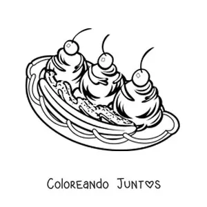 Imagen para colorear de un helado banana split