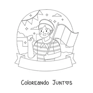 Imagen para colorear de un hombre con boina sosteniendo la bandera de Francia