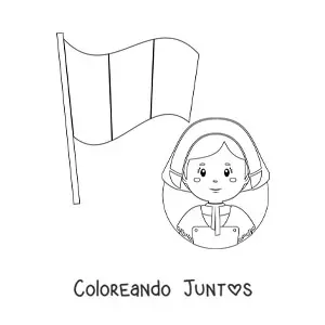 Imagen para colorear de una mujer junto a la bandera de Francia