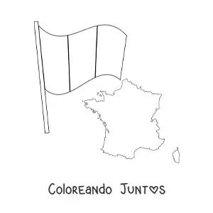 Imagen para colorear de la bandera de Francia junto a un mapa