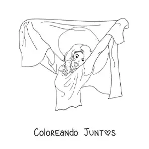 Imagen para colorear de chica con bandera de japón
