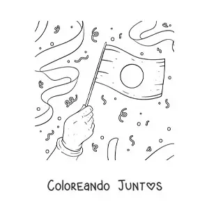 Imagen para colorear de mano sosteniendo bandera de japón
