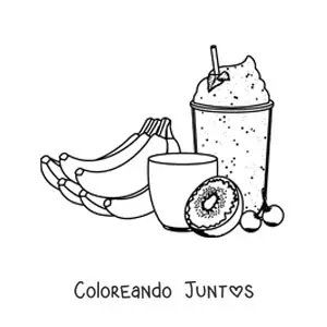Imagen para colorear de un vaso con malteada de banana con kiwi y cereza