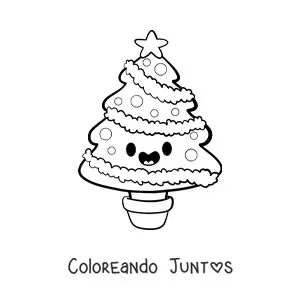 Imagen para colorear de un árbol de Navidad kawaii en maceta