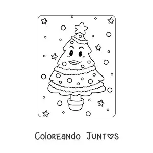 Imagen para colorear de un árbol navideño animado en maceta