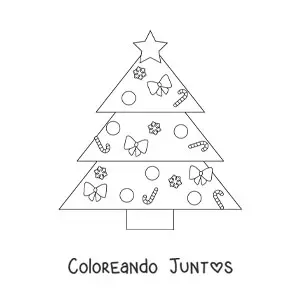 Imagen para colorear de un árbol navideño con forma de triángulos decorado con bastones de caramelo