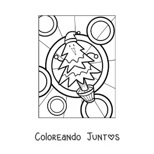 Imagen para colorear de un árbol navideño animado sonriente en una maceta