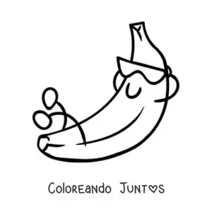Imagen para colorear de una banana animada descansando con lentes de sol