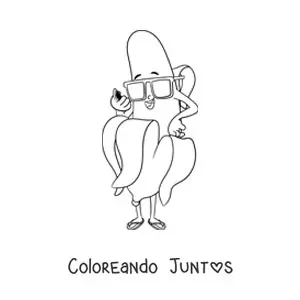 Imagen para colorear de una banana animada con lentes de sol