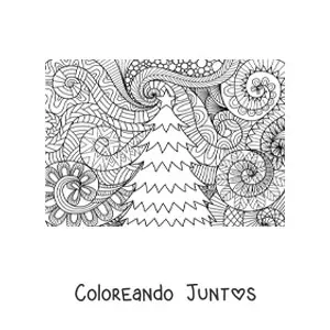 Imagen para colorear de un arbolito de Navidad con fondo estilo zentangle