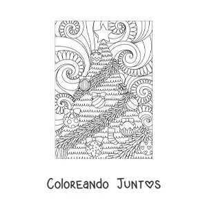 Imagen para colorear de un arbolito de Navidad estilo zentangle