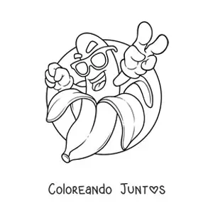 Imagen para colorear de una banana animada saludando con lentes de sol
