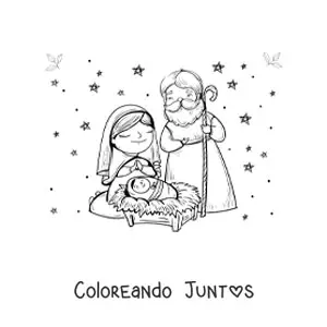 Imagen para colorear de un nacimiento kawaii