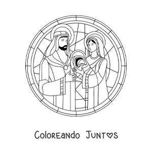 Imagen para colorear de vitral con pesebre navideño