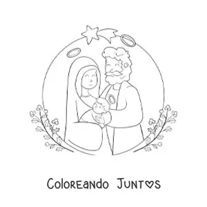 Imagen para colorear de un Belén kawaii