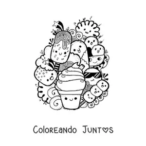 Imagen para colorear de varios helados animados kawaii