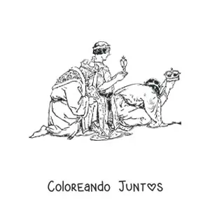 Imagen para colorear de los Reyes Magos realistas con regalos