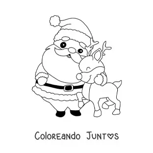 Imagen para colorear de Santa Claus con rodolfo el reno