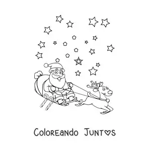 Imagen para colorear de Santa Claus animado en trineo con reno
