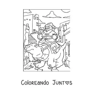 Imagen para colorear de Papá Noel montando un oso polar