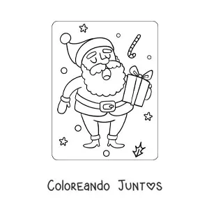 Imagen para colorear de Papá Noel con un regalo