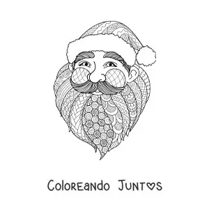 Imagen para colorear de cara de Papá Noel estilo zentangle