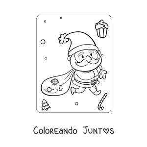 Imagen para colorear de San Nicolás kawaii con regalos
