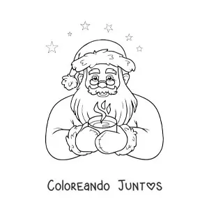 Imagen para colorear de Santa Claus con bebida caliente