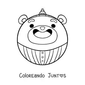 Imagen para colorear de esfera navideña kawaii con forma de oso