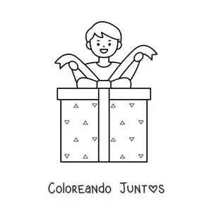 Imagen para colorear de niño con regalo de Navidad