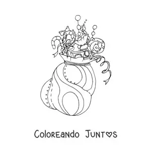 Imagen para colorear de saco de regalos navideños con dulces