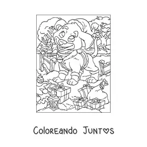 Imagen para colorear de perro animado con regalos de Navidad