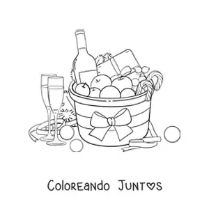 Imagen para colorear de canasto de regalos de Navidad
