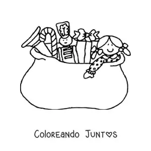 Imagen para colorear de saco de regalos navideños con juguetes