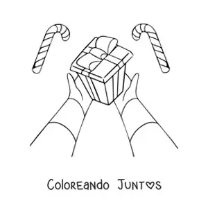 Imagen para colorear de manos dando un regalo de Navidad