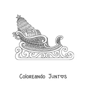 Imagen para colorear de trineo con regalos de Navidad estilo zentangle