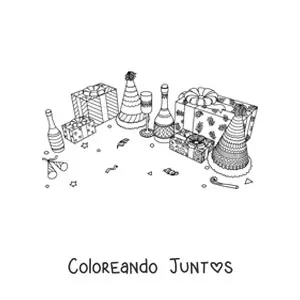 Imagen para colorear de regalos de Año Nuevo